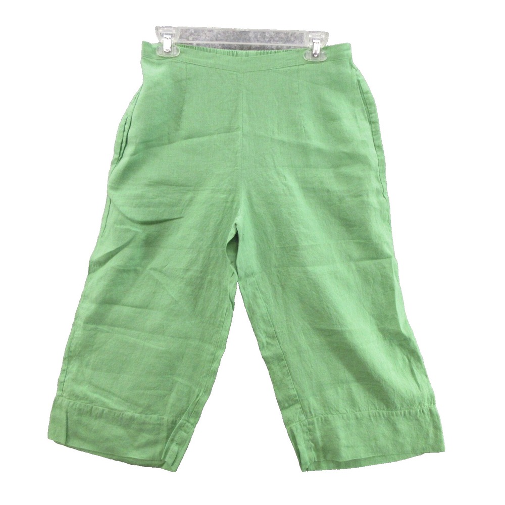 FLAX Designs Linen Pants Small Pull-On Green Elastic Waistband New